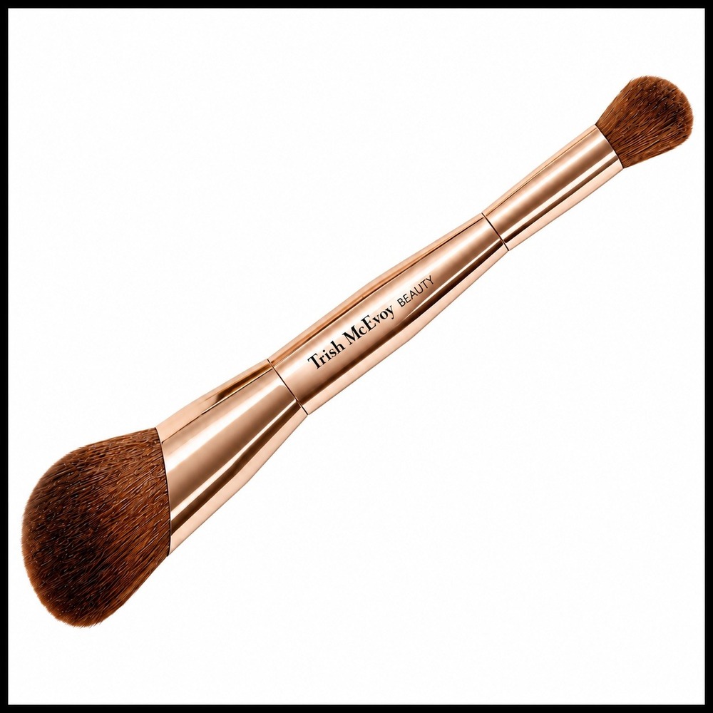 Trish McEvoy Brush 81 Dual Ended Angled & Tapered Face Makeup Brush Gold NEW